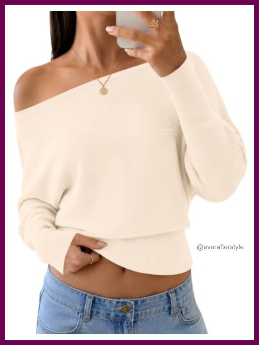 Off the Shoulder Knit Pullover Sweater Batwing Sleeve Women